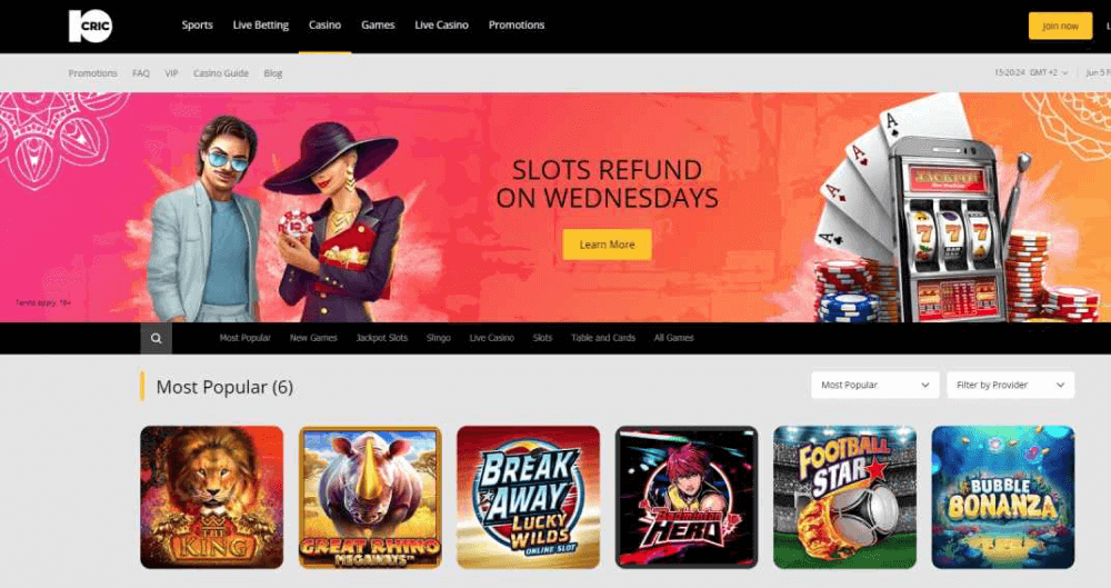 How the 10cric homepage looks like Main Page 10cric Casino