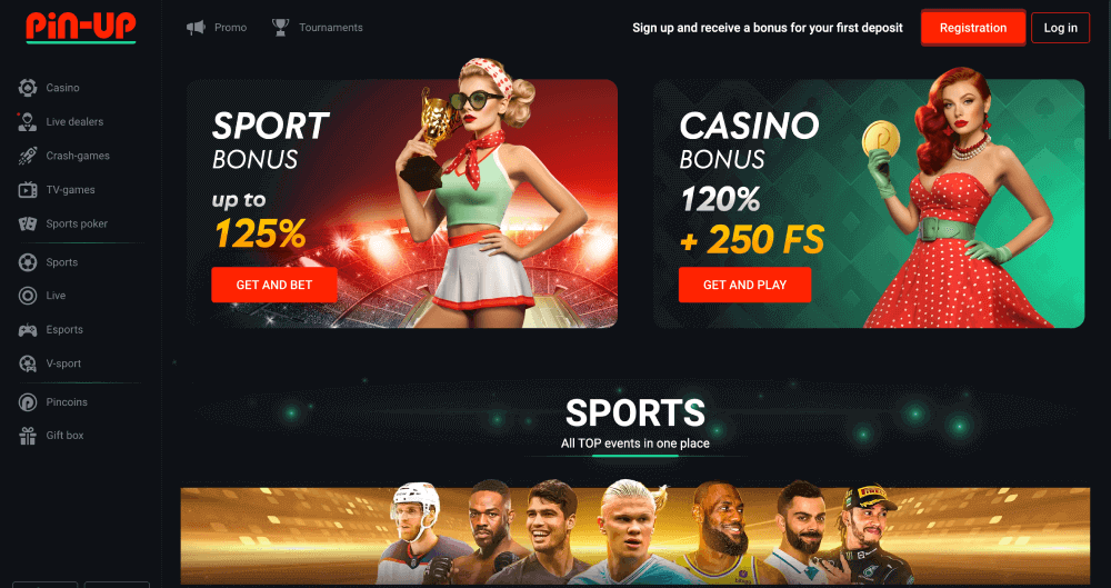 Pin Up website appearance Home page of the Pin Up website