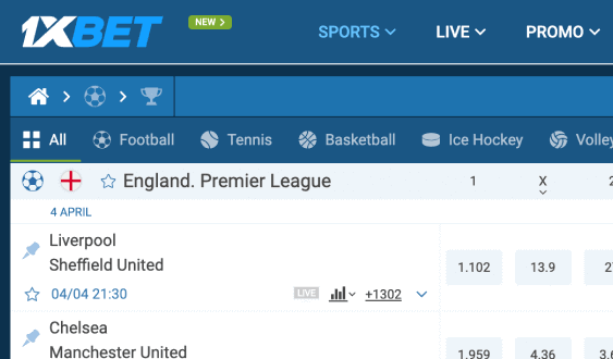 Go to Sports Section at 1xBet Sports Section at 1xBet